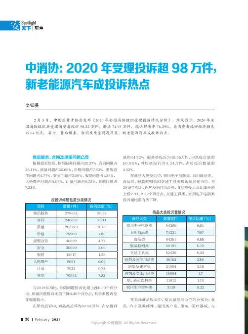 中消协：2020年受理投诉超98万件，新_老能源汽车成投诉热点