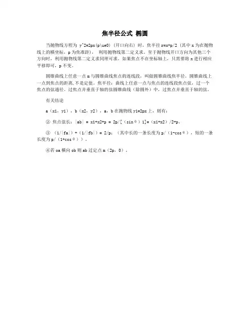 焦半径公式 椭圆