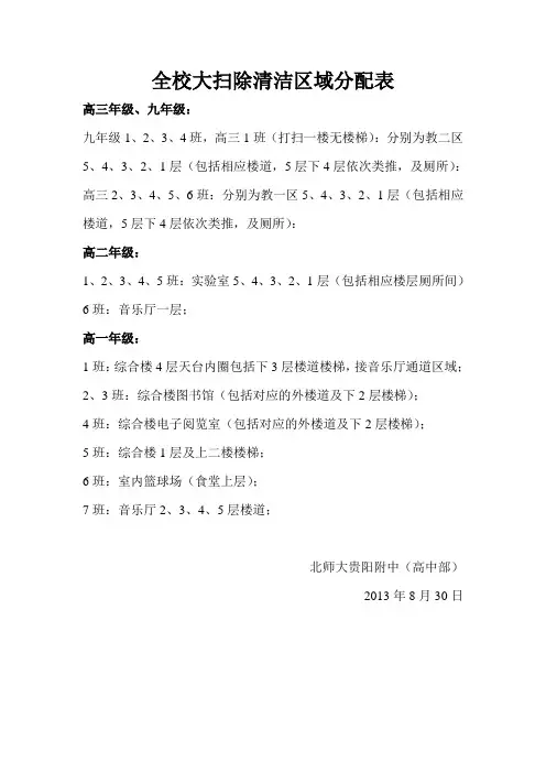全校大扫除清洁区域分配