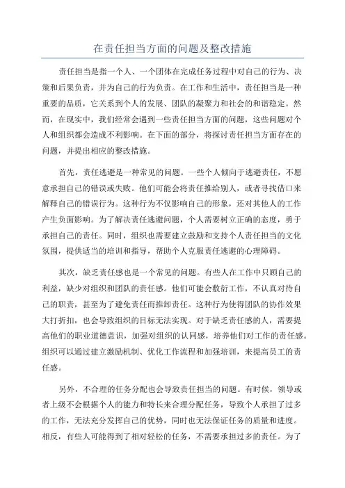 在责任担当方面的问题及整改措施