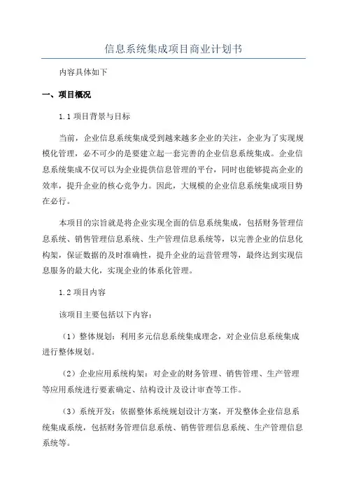 信息系统集成项目商业计划书