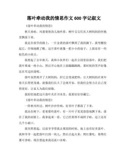 落叶牵动我的情思作文600字记叙文