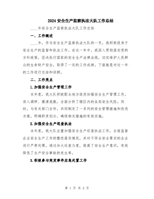 2024安全生产监察执法大队工作总结