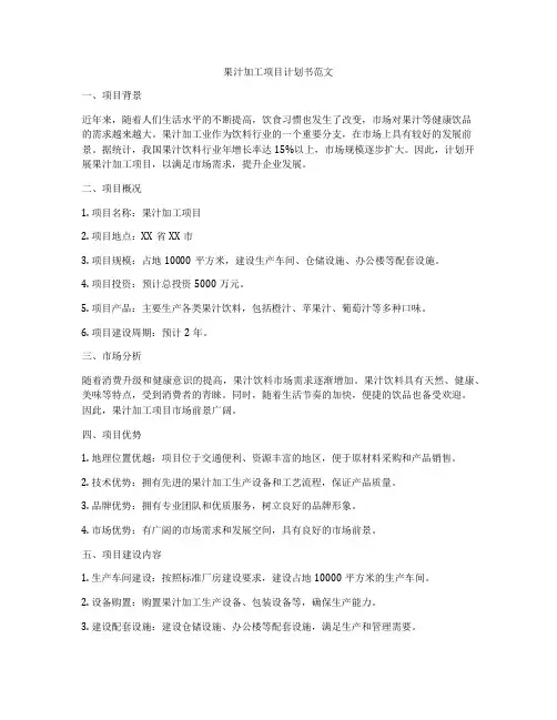 果汁加工项目计划书范文