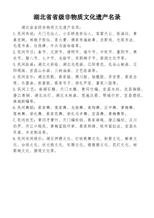湖北省省级非物质文化遗产名录