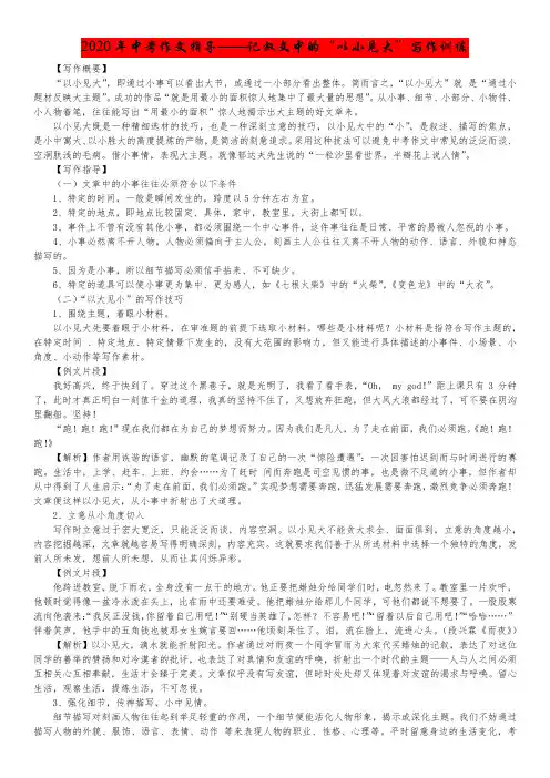 2020年中考作文指导——记叙文中的“以小见大”写作训练