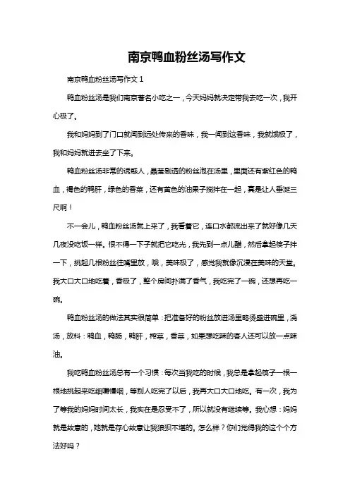 南京鸭血粉丝汤写作文