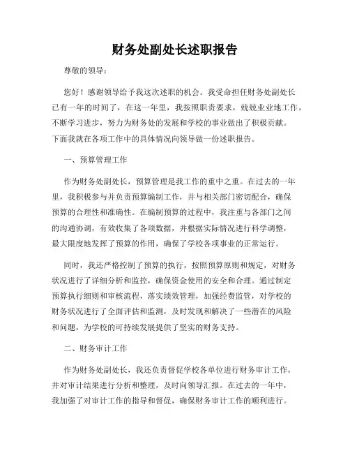 财务处副处长述职报告