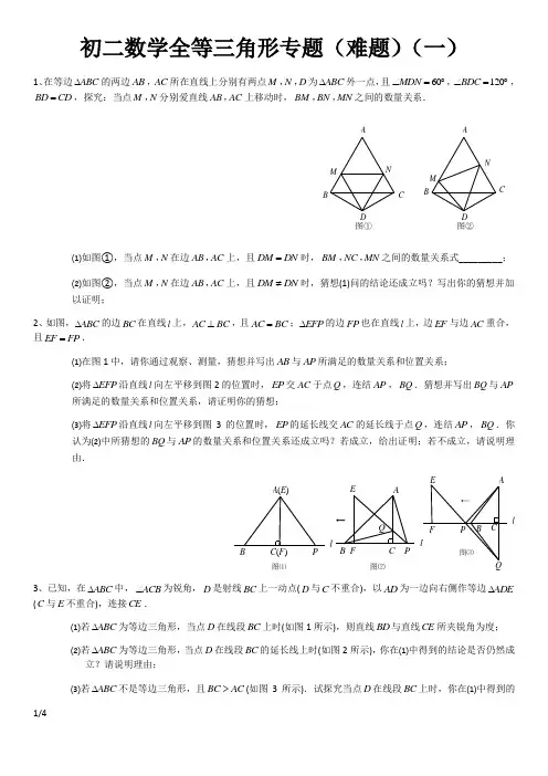 初二数学全等三角形专题难题