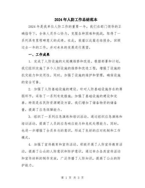 2024年人防工作总结范本