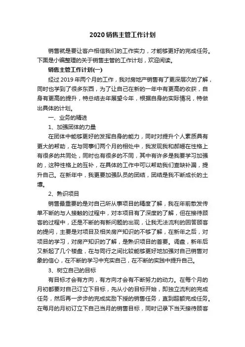 2020销售主管工作计划