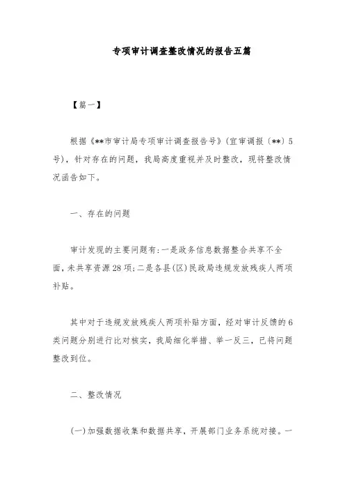 专项审计调查整改情况的报告五篇