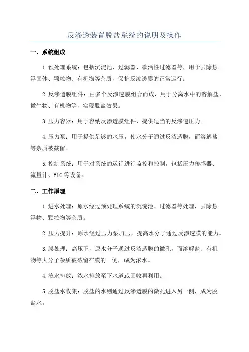 反渗透装置脱盐系统的说明及操作