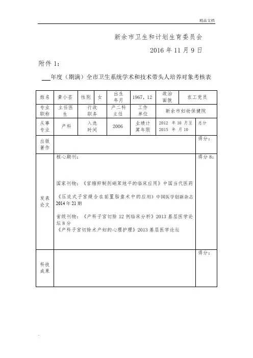 学科带头人考核表