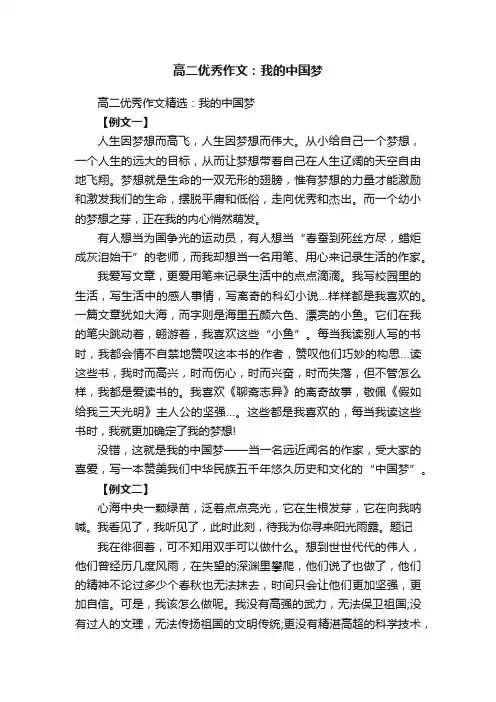 高二优秀作文精选:我的中国梦