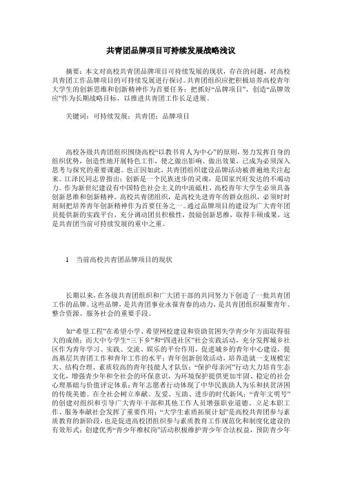 共青团品牌项目可持续发展战略浅议