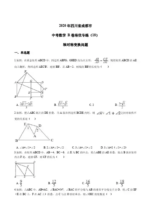 2020年四川省成都市 中考数学 B卷培优专练(18)轴对称变换问题 PDF版含答案