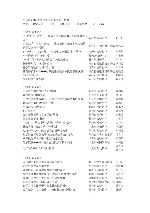 【免费下载】绍兴市教学论文评比结果