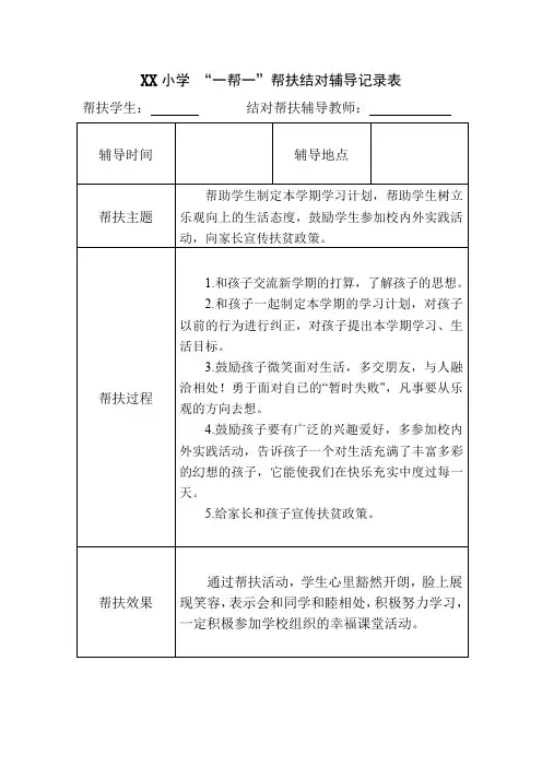 (完整版)教师扶贫帮扶结对辅导记录(范文)