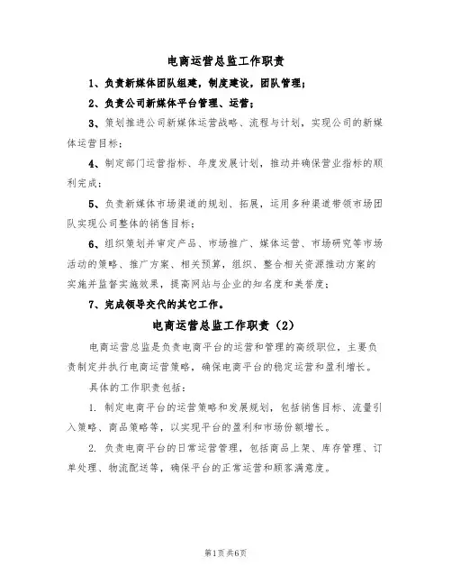 电商运营总监工作职责（5篇）