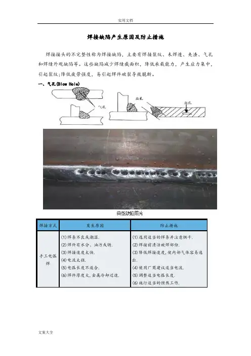手工焊和二保焊-焊接缺陷产生原因及防止要求措施