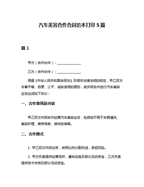 汽车美容合作合同范本打印5篇
