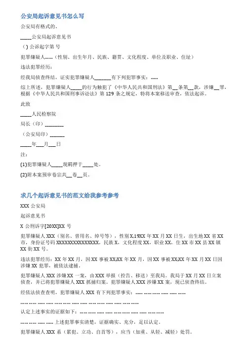 公安局起诉意见书范文
