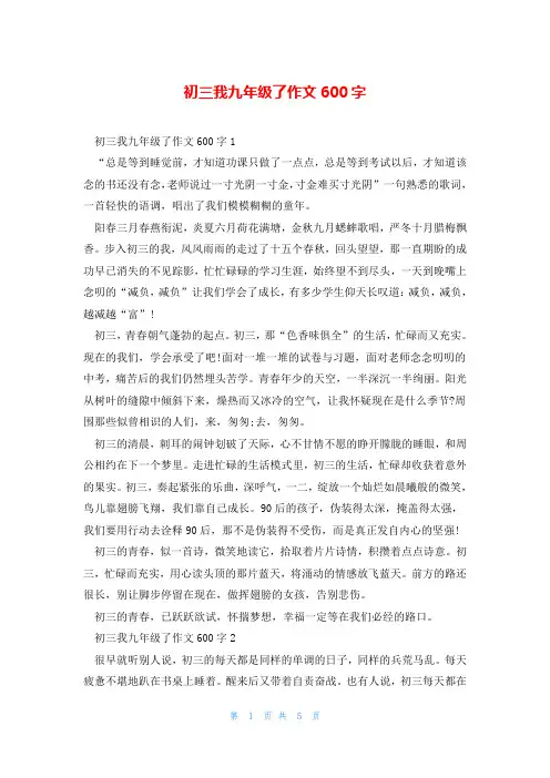 初三我九年级了作文600字
