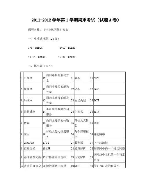 《计算机网络》试卷答案