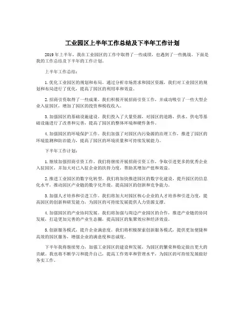 工业园区上半年工作总结及下半年工作计划