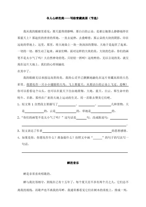 四年级语文训练题
