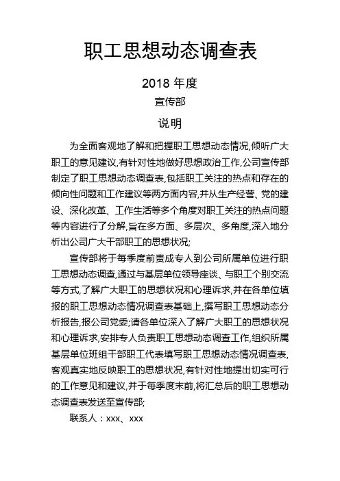 职工思想动态情况调查表