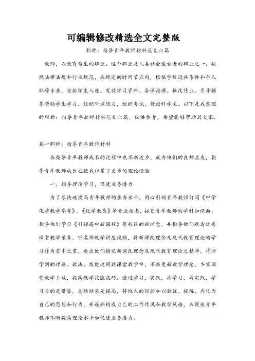 职称：指导青年教师材料范文六篇全