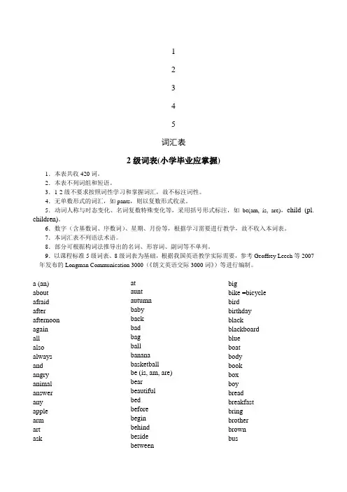 课标词汇表义务教育2和5级.doc