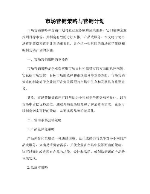 市场营销策略与营销计划