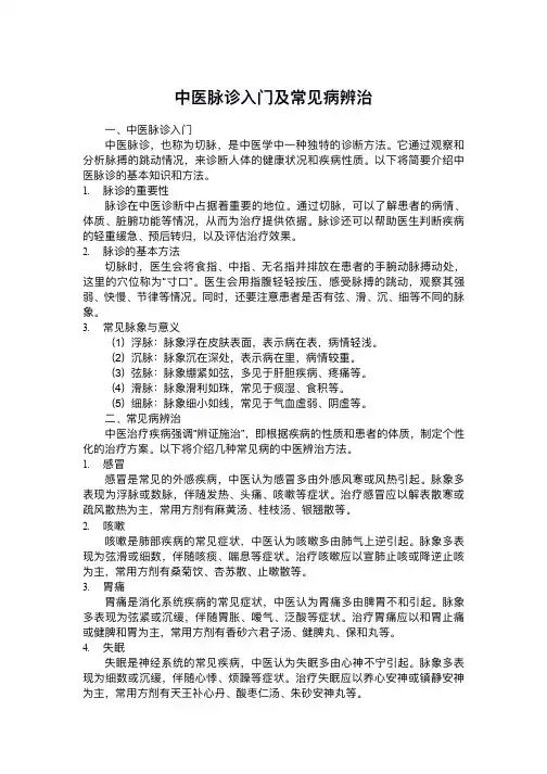 中医脉诊入门及常见病辨治pdf