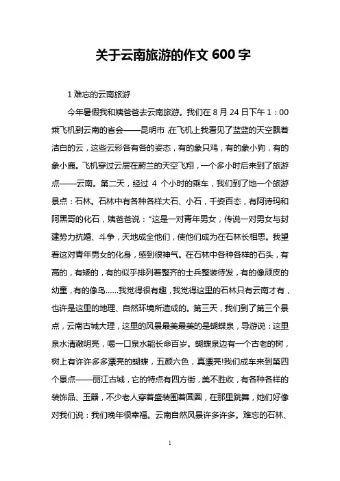 关于云南旅游的作文600字