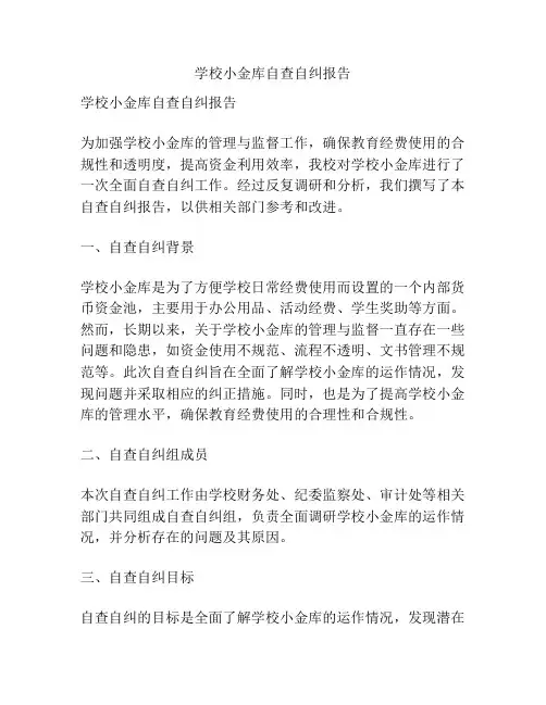 学校小金库自查自纠报告