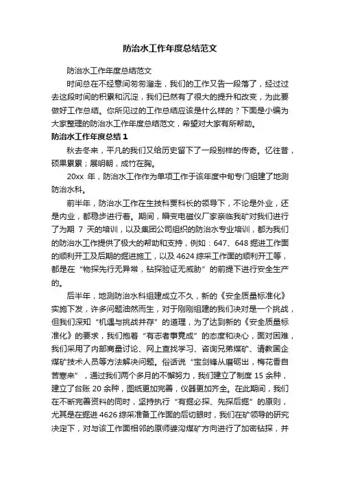 防治水工作年度总结范文