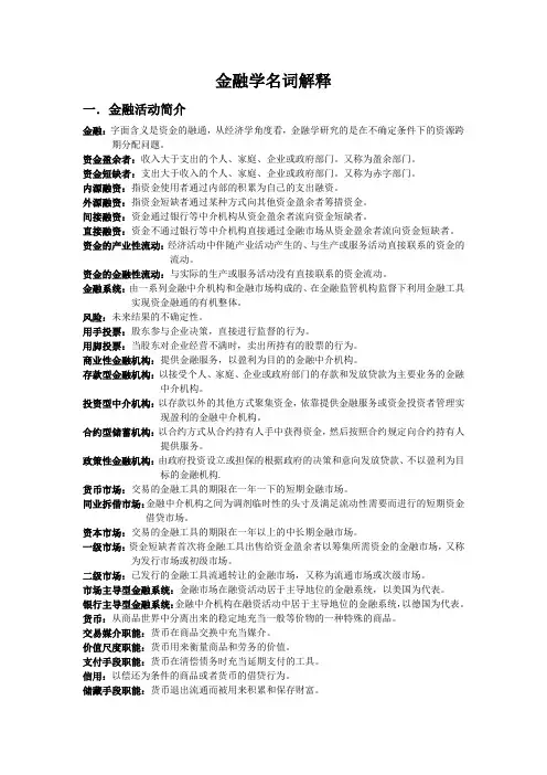 金融学名词