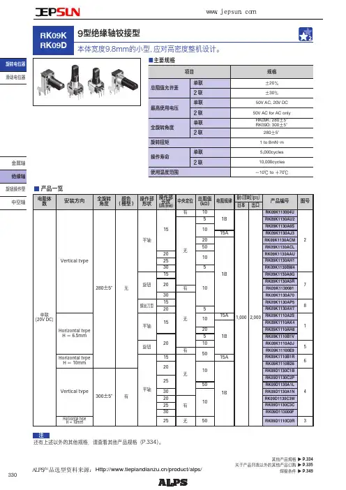 阿尔卑斯9型绝缘轴铰接型旋转电位器RK09K系列选型规格书