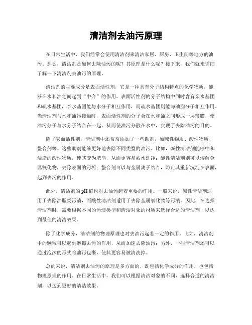 清洁剂去油污原理