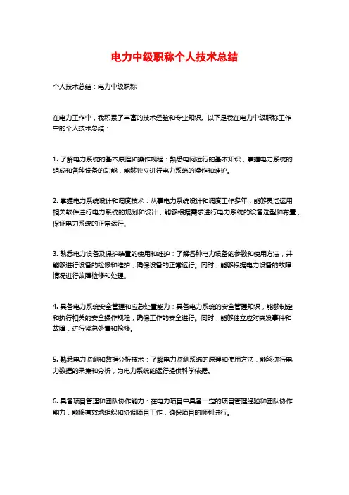 电力中级职称个人技术总结