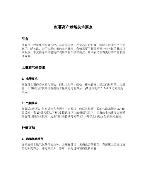 红薯高产栽培技术要点
