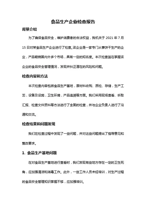 食品生产企业检查报告