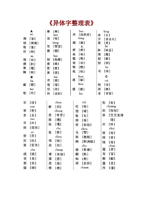 异体字整理表
