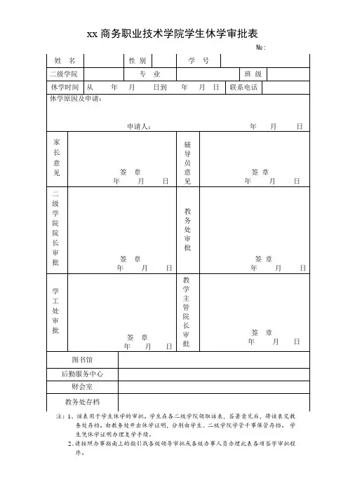 学院学生休学审批表