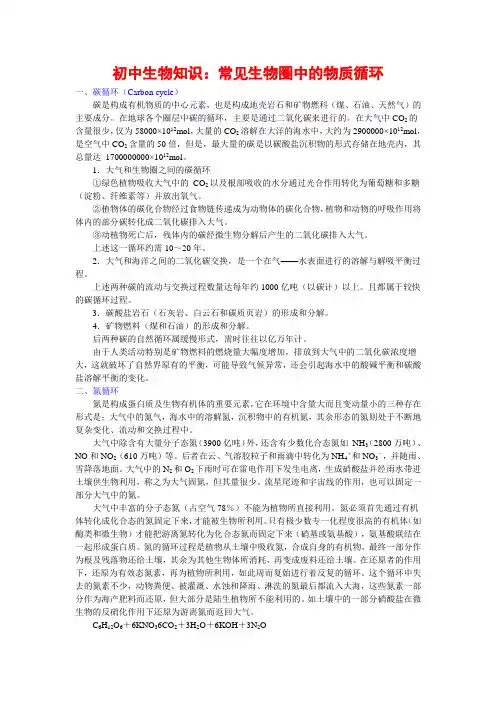 初中生物知识：常见生物圈中的物质循环