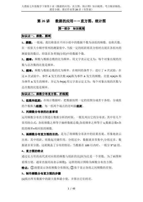 人教版七年级数学下册第十章《数据的应用：直方图、统计图》知识梳理、考点精讲精练、课堂小测、课后作业第