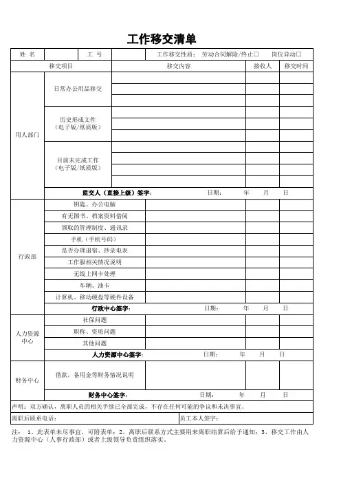 离职工作移交清单